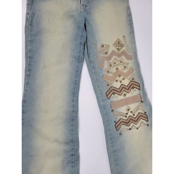 Vintage Sweet November Womens 4 Blue Boho Hippie Jeans Embroidered Wide Leg - Picture 4 of 15